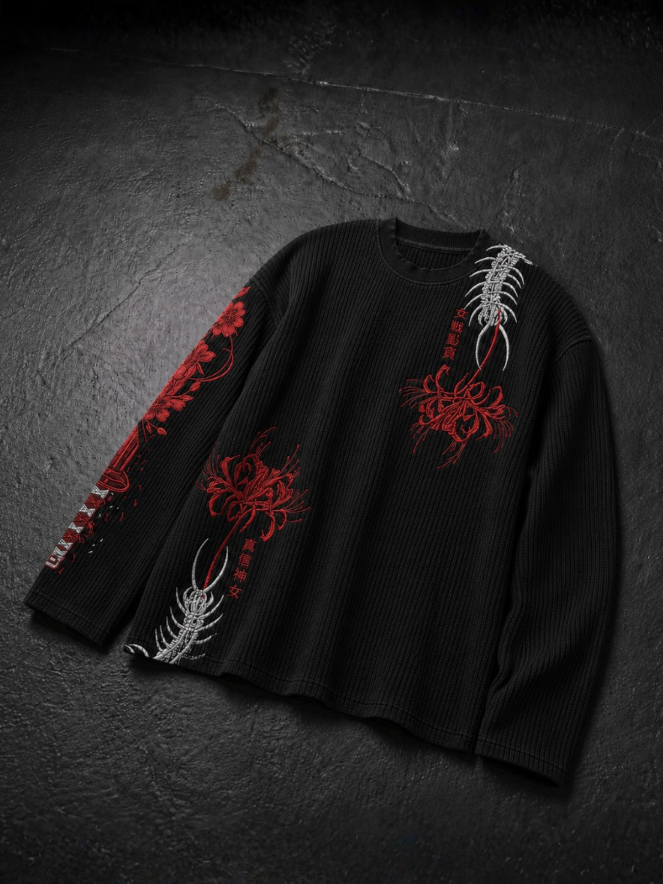 Crimson Bloom Waffle Long Sleeve Tee - Image 1