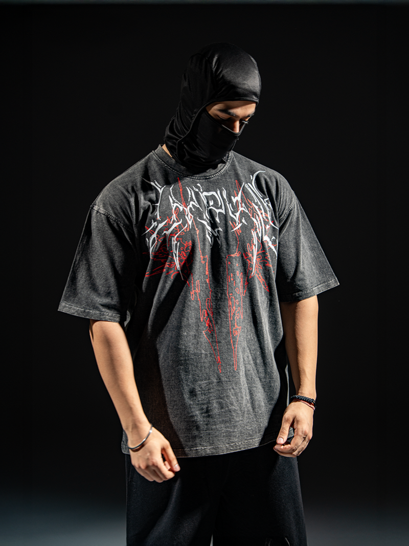 HellForged Wings Acid Wash Tee