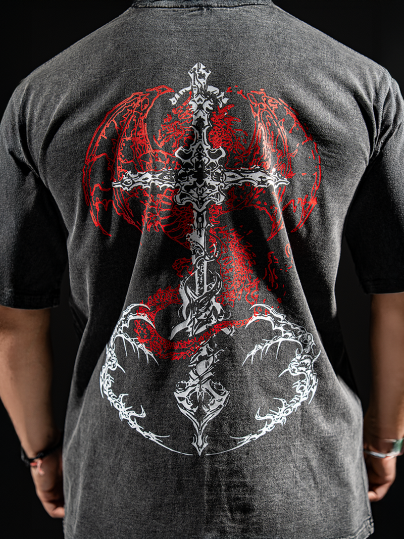 HellForged Wings Acid Wash Tee