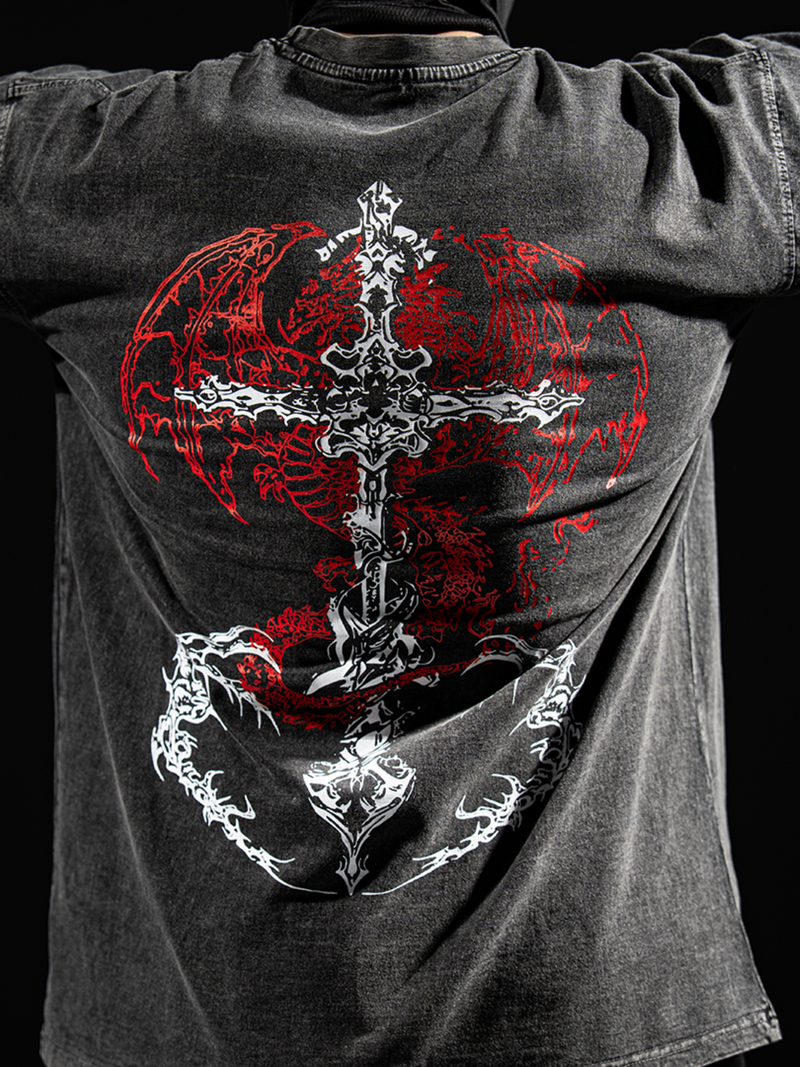 HellForged Wings Acid Wash Tee